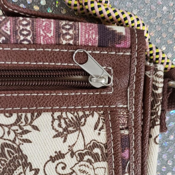 Brown and Cranberry BOHO Purse w/ Rope Strap - Picture 2 of 4